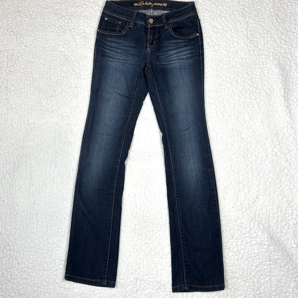 Et Boite Women's Blue Denim Jeans Low Rise Straight Leg Stretch Size S